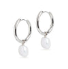 Large Hoop and Baroque Pearl Charm Silver Earring Set