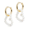 Midi Hoop and Large Heart Pearl Charm Gold Earring Set