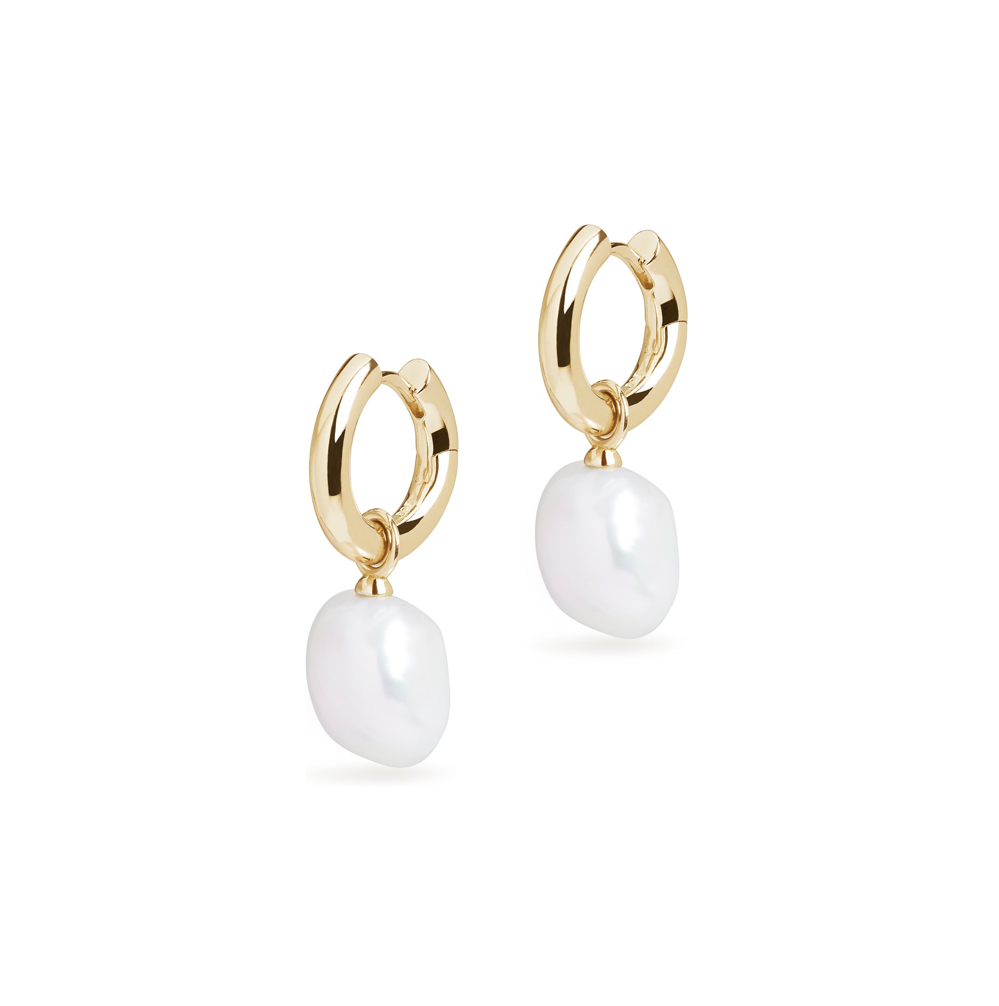 Small Hoop and Baroque Charm Gold Earring Set