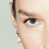 Diamond Crystal Huggie and Baroque Pearl Charm Silver Earring Set