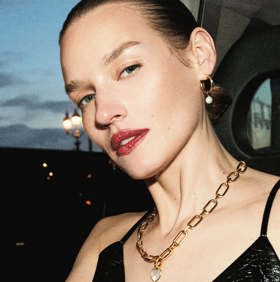 Midi Hoop and Round Cultured Pearl Charm Silver Earring Set