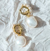 Pearl Huggie and Baroque Pearl Charm Gold Earring Set