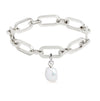 Link Chain Bracelet and Baroque Pearl Charm Silver Set