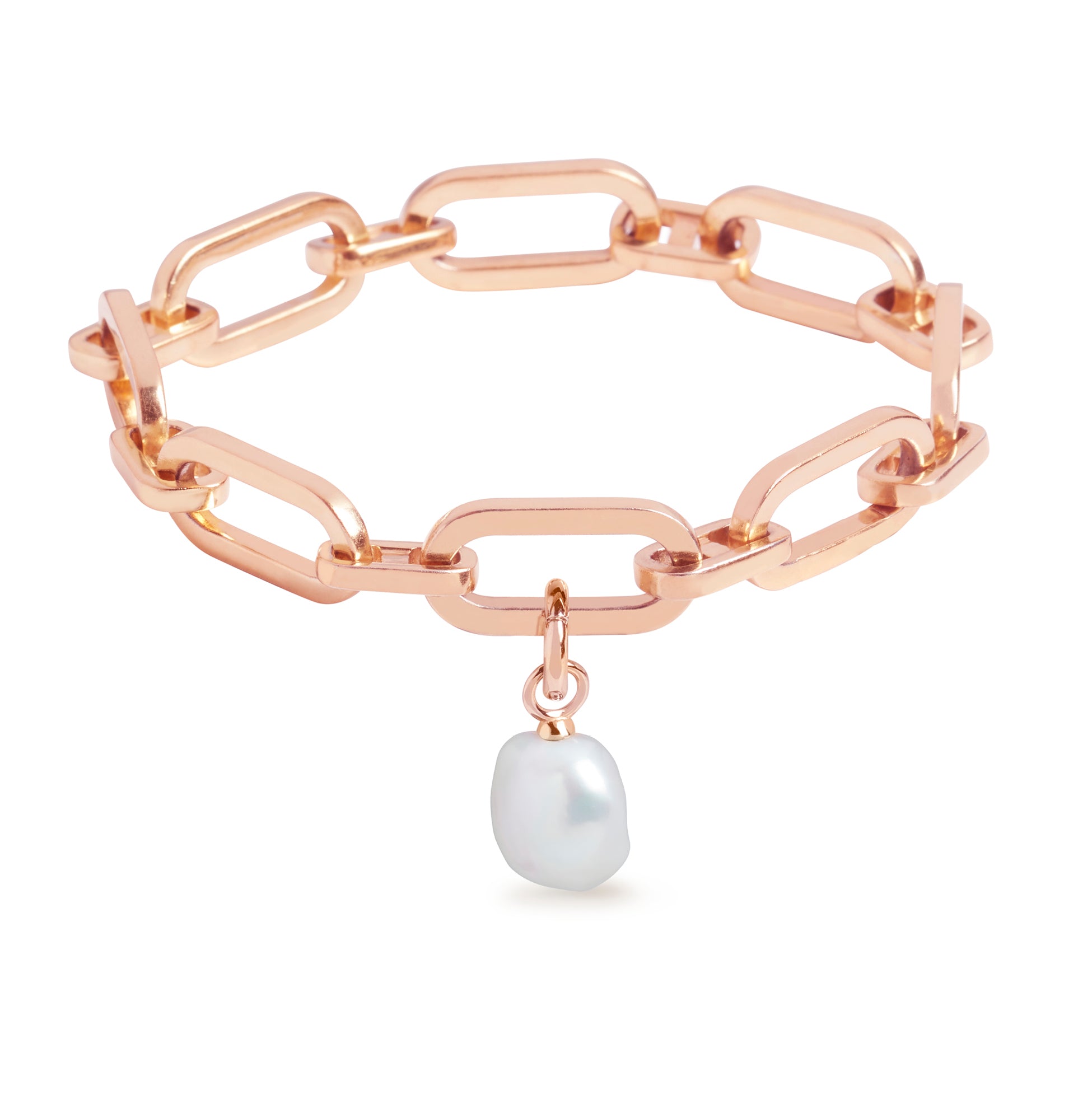 Link Chain Necklace and Baroque Pearl Charm Rose Gold Set