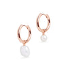 Asymmetric Midi Hoop Earring with Baroque Pearl & Round Cultured Pearl Charm Rose Gold Set