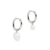 Asymmetric Midi Hoop Earring with Baroque Pearl & Round Cultured Pearl Charm Silver Set