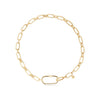 Link Chain Necklace and Large Pearl Carabiner Lock Gold Set