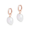 Diamond Crystal Huggie and Baroque Pearl Charm Rose Gold Earring Set