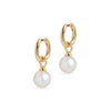Huggie and Round Cultured Pearl Charm Gold Earring Set