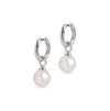 Huggie and Round Cultured Pearl Silver Earring Set