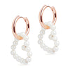 Midi Hoop and Large Heart Pearl Charm Rose Gold Earring Set