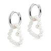 Midi Hoop and Large Heart Pearl Charm Silver Earring Set