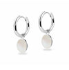 Midi Chunky Hoop and Mother of Pearl Circle Charm Silver Earring Set