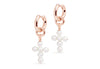 Small Hoop and Cross Pearl Charm Rose Gold Earring Set