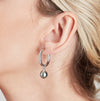 Midi Hoop and Tahitian Pearl Charm Silver Earring Set
