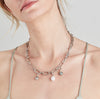 Link Chain Necklace and Tahitian Pearl Charm Silver Set