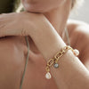 Link Chain Bracelet and Tahitian Pearl Charm Gold Set