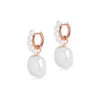 Pearl Huggie and Baroque Pearl Charm Rose Gold Earring Set