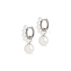 Pearl Huggie and Round Cultured Pearl Charm Silver Earring Set