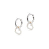 Midi Hoop and Small Heart Pearl Charm Silver Earring Set