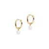Midi Hoop and Round Cultured Pearl Charm Gold Earring Set