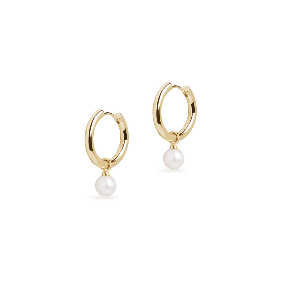 Midi Hoop and Round Cultured Pearl Charm Gold Earring Set Olivia