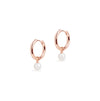 Midi Hoop and Round Cultured Pearl Charm Rose Gold Earring Set