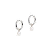 Midi Hoop and Round Cultured Pearl Charm Silver Earring Set