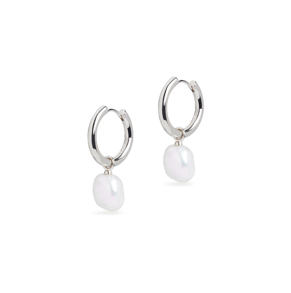 Midi Hoop and Baroque Charm Silver Earring Set