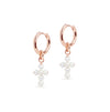 Midi Hoop and Cross Pearl Charm Rose Gold Earring Set