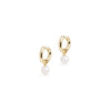 Small Hoop with Round Cultured Pearl Charm Gold Earring Set