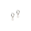 Small Hoop with Round Cultured Pearl Charm Silver Earring Set