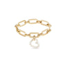 Link Chain Bracelet and Small Pearl Heart Charm Gold Set
