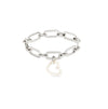 Link Chain Bracelet and Small Pearl Heart Charm Silver Set