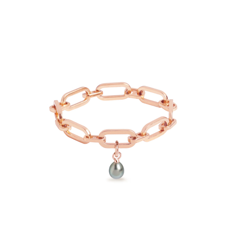 Link Chain Bracelet and Tahitian pearl Charm Rose Gold Set
