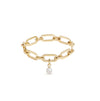 Link Chain Bracelet and Round Cultured Pearl Charm Gold Set