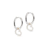 Large Hoop and Small Pearl Heart Charm Silver Earring Set