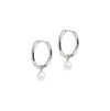 Large Hoop and Round Cultured Pearl Charm Silver Earring Set