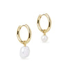 Asymmetric Midi Hoop Earring with Baroque Pearl & Round Cultured Pearl Charm Gold Set