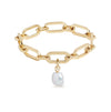 Link Chain Bracelet and Baroque Pearl Charm Gold Set