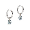 Midi Hoop and Tahitian Pearl Charm Silver Earring Set