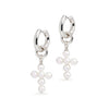 Small Hoop and Cross Pearl Charm Silver Earring Set