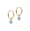 Large Hoop and Tahitian Pearl Charm Gold Earring Set