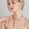 Link Chain Necklace and Small Pearl Carabiner Lock Gold Set