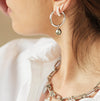 Large Hoop and Tahitian Pearl Charm Silver Earring Set